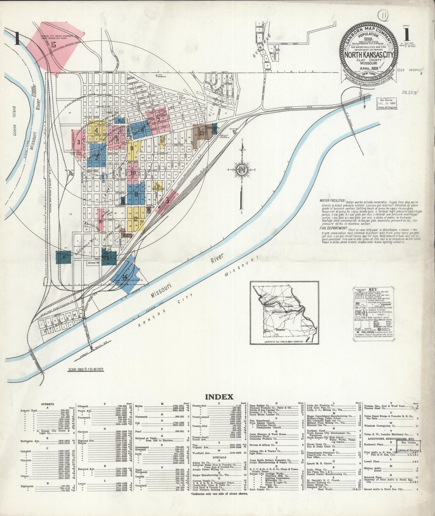 Sanborn Fire Insurance Map from North Kansas City, Clay County, Missouri (1926), Sheet #0001 - Complete Map Set gallery image, historic Sanborn map, vintage wall art, Kansas Kansas