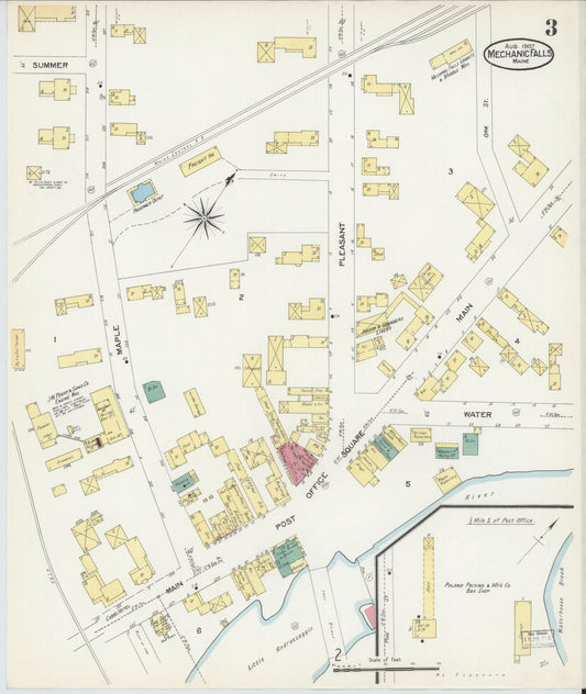 Sanborn Fire Insurance Map from Mechanic Falls, Androscoggin County, Maine (1907), Sheet #0003 - Historic Sanborn Fire Insurance Map Print, vintage old map wall art, antique decor, genealogy gift, Maine Maine map