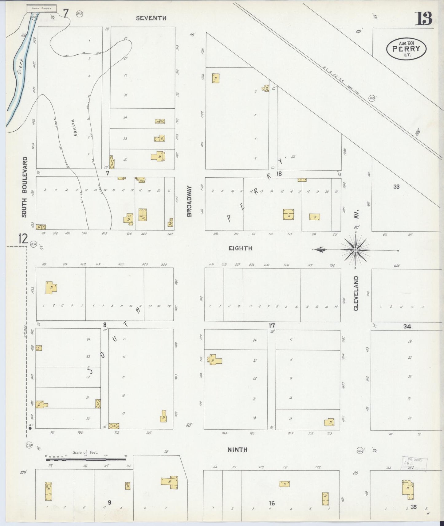 Sanborn Fire Insurance Map from Perry, Noble County, Oklahoma (1901), Sheet #0013 - Complete Map Set gallery image, historic Sanborn map, vintage wall art, Oklahoma Oklahoma