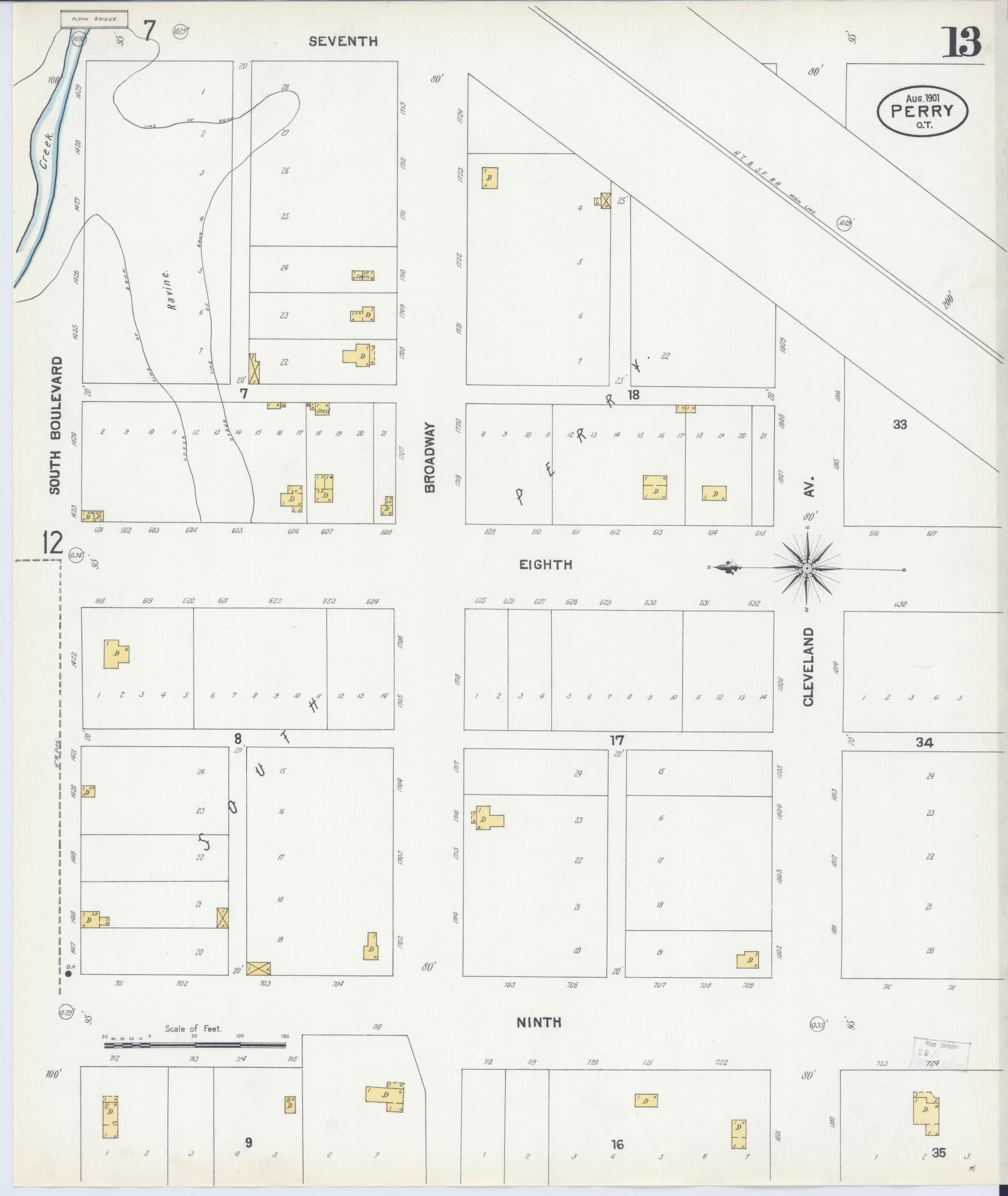 Sanborn Fire Insurance Map from Perry, Noble County, Oklahoma (1901), Sheet #0013 - Complete Map Set gallery image, historic Sanborn map, vintage wall art, Oklahoma Oklahoma