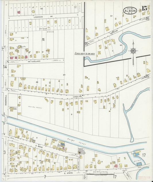 Sanborn Fire Insurance Map from Albion, Orleans County, New York (1917), Sheet #0015 - Historic Sanborn Fire Insurance Map Print, vintage old map wall art, antique decor, genealogy gift, New York New York map