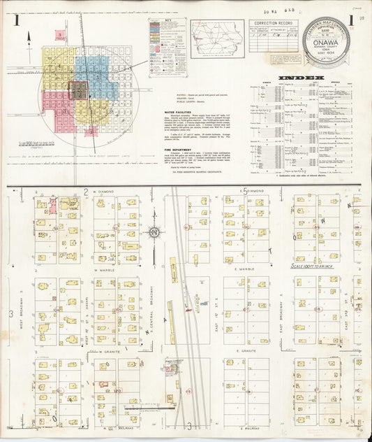 Sanborn Fire Insurance Map from Onawa, Monona County, Iowa (1942), Sheet #0001 - Historic Sanborn Fire Insurance Map Print, vintage old map wall art
