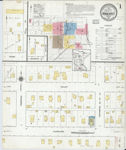 Sanborn Fire Insurance Map from Winnebago, Faribault County, Minnesota (1917), Sheet #0001 - Historic Sanborn Fire Insurance Map Print, vintage old map wall art, antique decor, genealogy gift, Minnesota Minnesota map