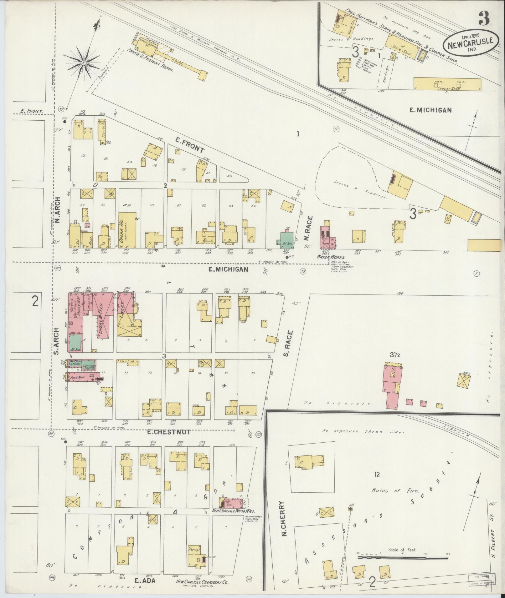 Sanborn Fire Insurance Map from New Carlisle, Saint Joseph County, Indiana (1899), Sheet #0003 - Complete Map Set gallery image, historic Sanborn map, vintage wall art, Indiana Indiana