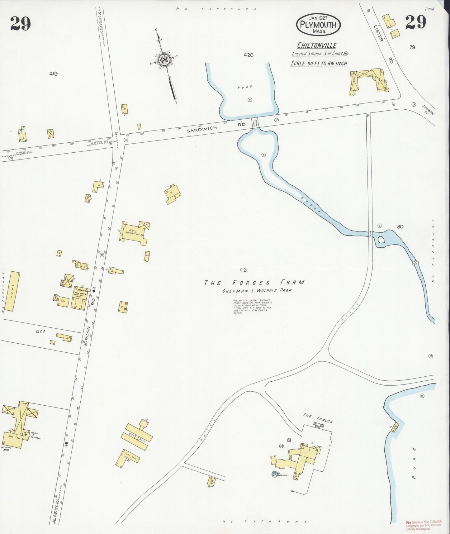 Sanborn Fire Insurance Map from Plymouth, Plymouth County, Massachusetts (1927), Sheet #0029 - Historic Sanborn Fire Insurance Map Print, vintage old map wall art, antique decor, genealogy gift, Massachusetts Massachusetts map