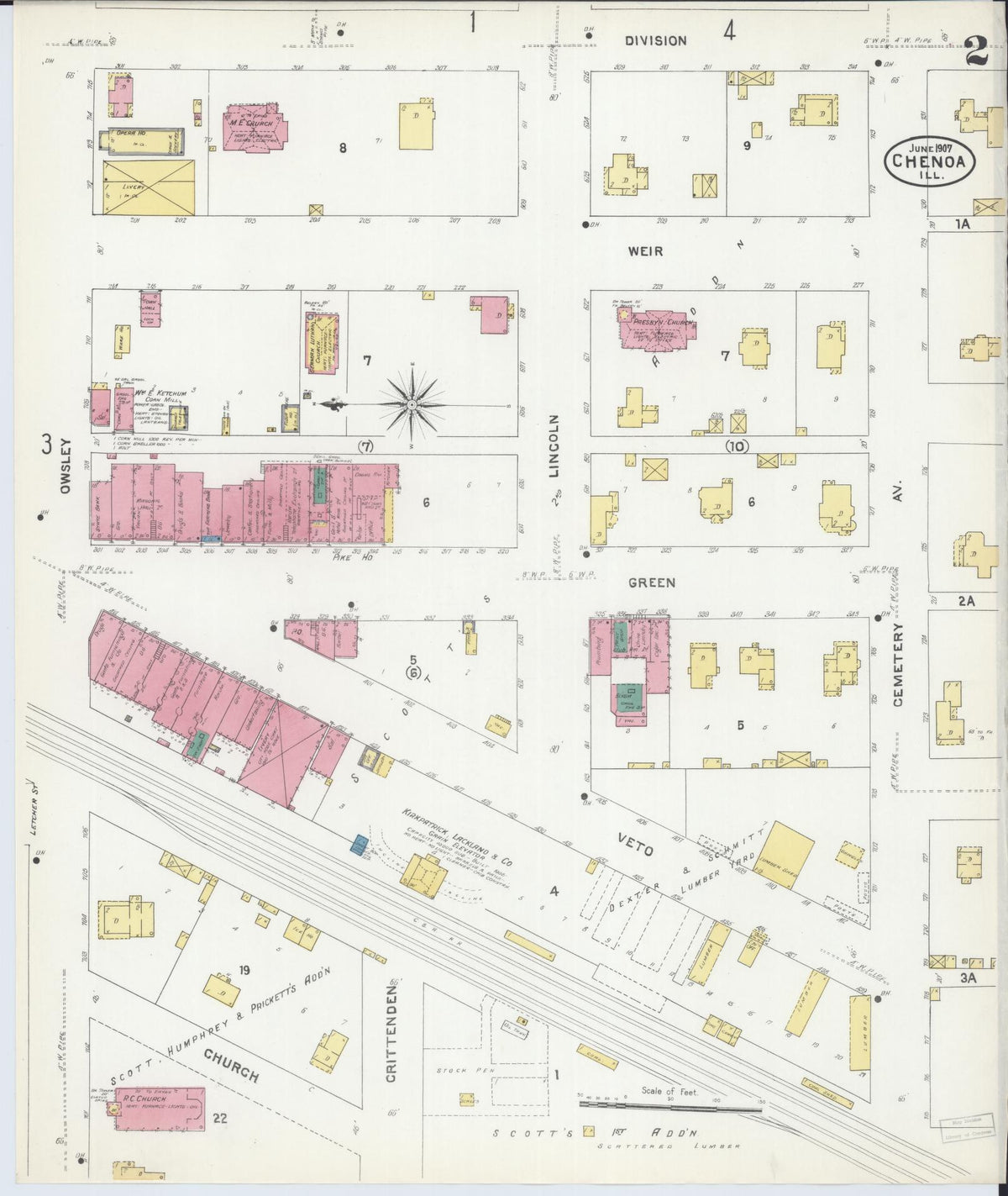 Sanborn Fire Insurance Map from Chenoa, McLean County, Illinois (1907), Sheet #0002 - Historic Sanborn Fire Insurance Map Print, vintage old map wall art, antique decor, genealogy gift, Illinois Illinois map