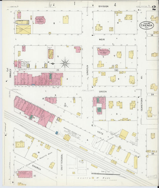Sanborn Fire Insurance Map from Chenoa, McLean County, Illinois (1907), Sheet #0002 - Historic Sanborn Fire Insurance Map Print, vintage old map wall art, antique decor, genealogy gift, Illinois Illinois map