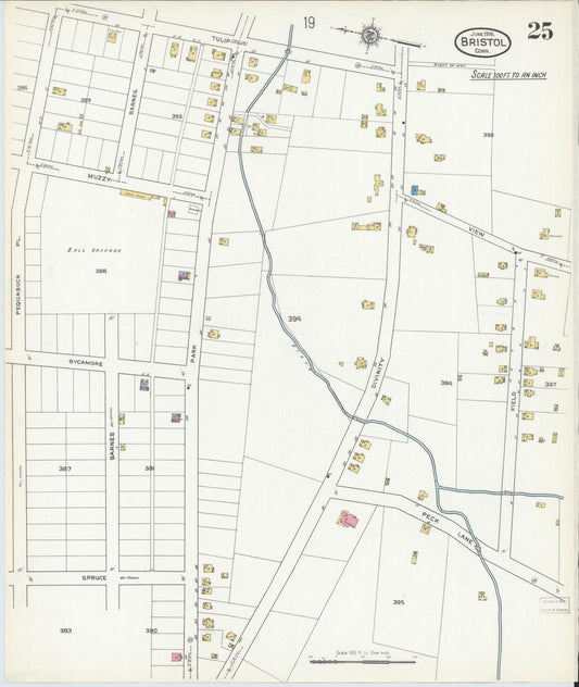 Sanborn Fire Insurance Map from Bristol, Hartford County, Connecticut (1916), Sheet #0025 - Historic Sanborn Fire Insurance Map Print, vintage old map wall art, antique decor, genealogy gift, Connecticut Connecticut map