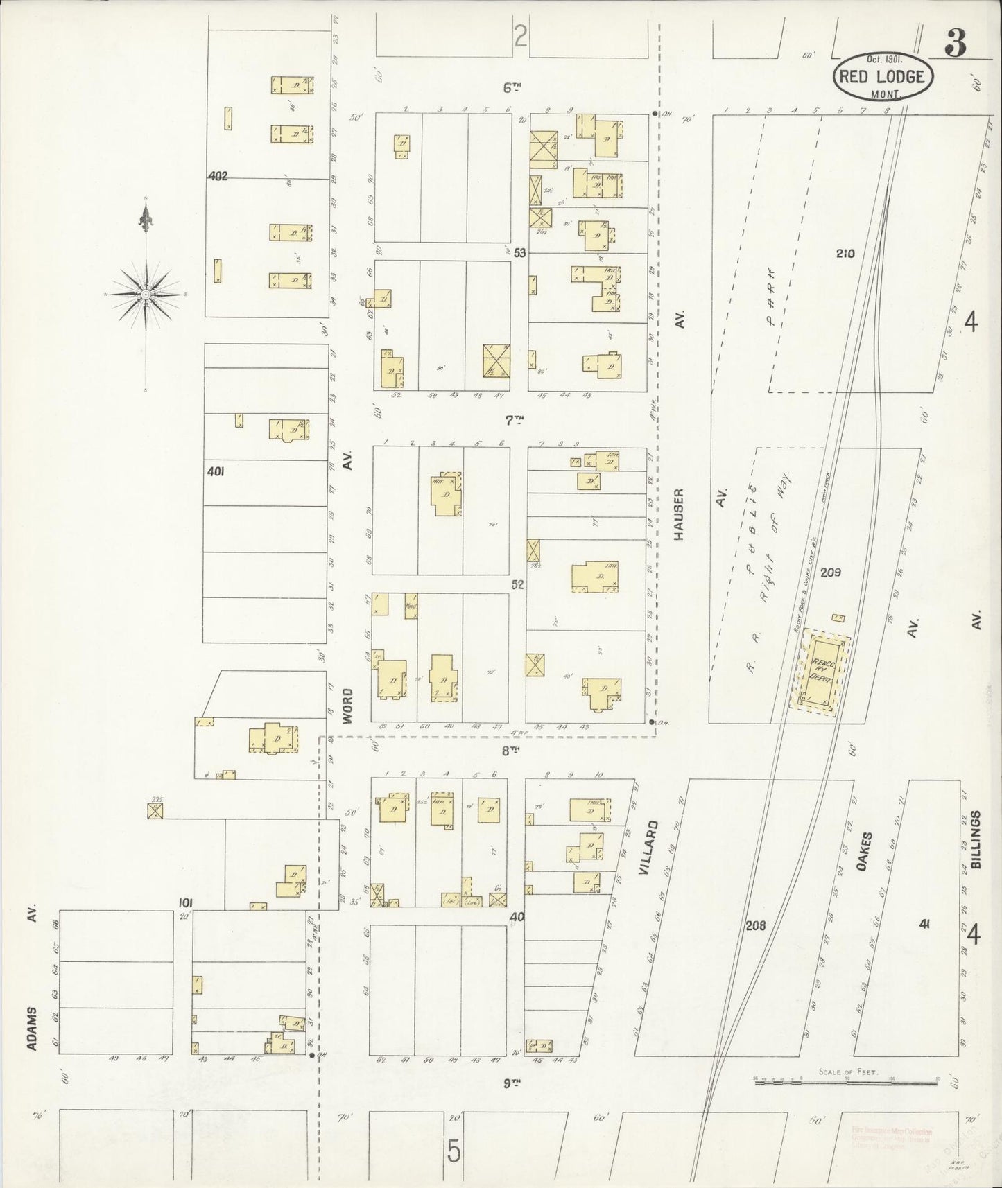 Sanborn Fire Insurance Map from Red Lodge, Carbon County, Montana (1901), Sheet #0003 - Historic Sanborn Fire Insurance Map Print, vintage old map wall art, antique decor, genealogy gift, Montana Montana map