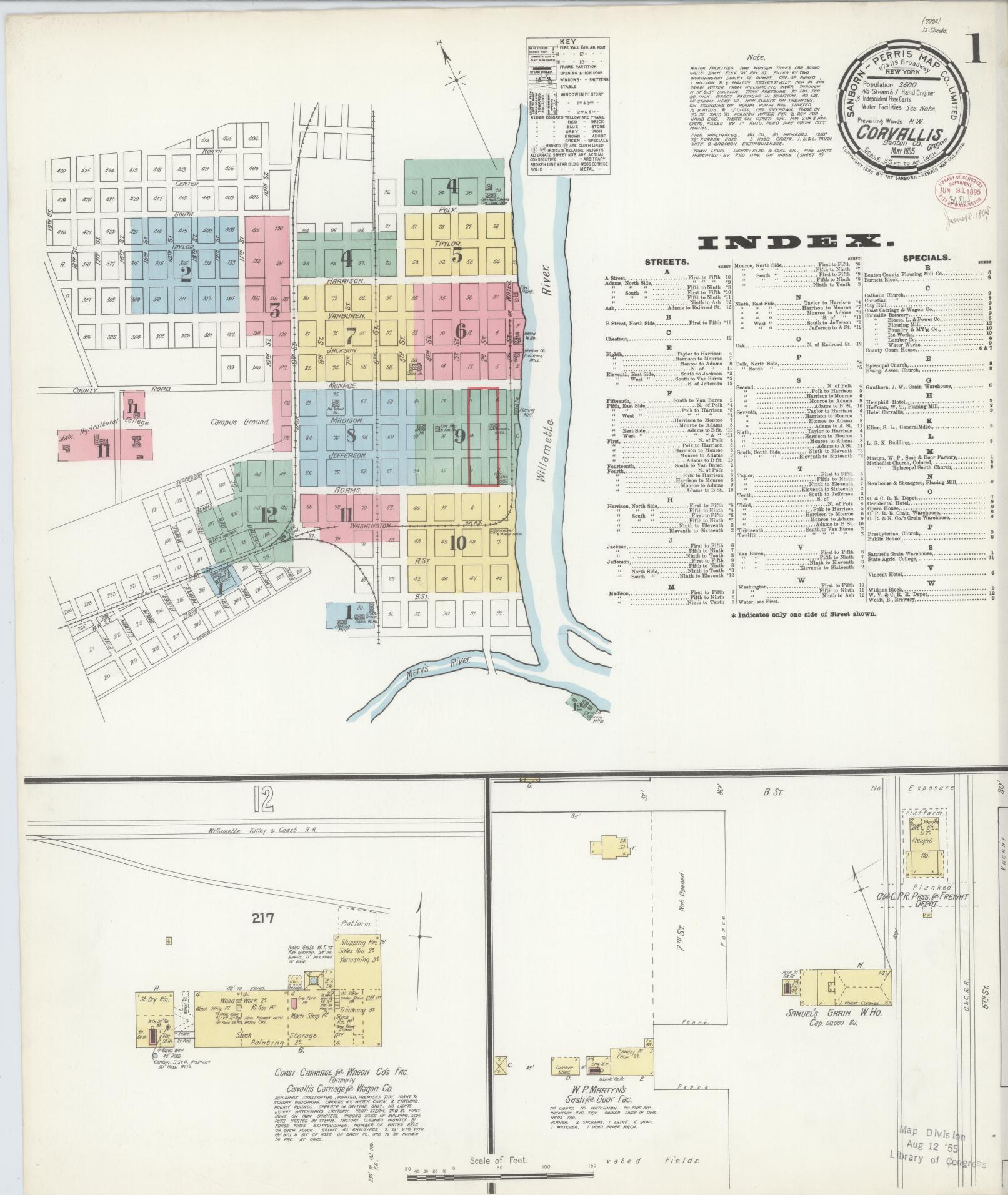 Sanborn Fire Insurance Map from Corvallis, Benton County, Oregon (1895), Sheet #0001 - Complete Map Set gallery image, historic Sanborn map, vintage wall art, Oregon Oregon
