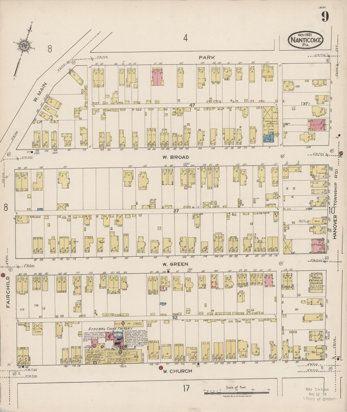 Sanborn Fire Insurance Map from Nanticoke, Luzerne County, Pennsylvania (1920), Sheet #0009 - Complete Map Set gallery image, historic Sanborn map, vintage wall art, Pennsylvania Pennsylvania