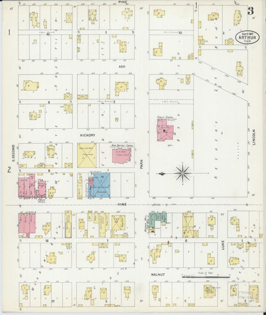 Sanborn Fire Insurance Map from Arthur, Moultrie And Douglas Counties, Illinois (1907), Sheet #0003 - Historic Sanborn Fire Insurance Map Print, vintage old map wall art, antique decor, genealogy gift, Illinois Illinois map
