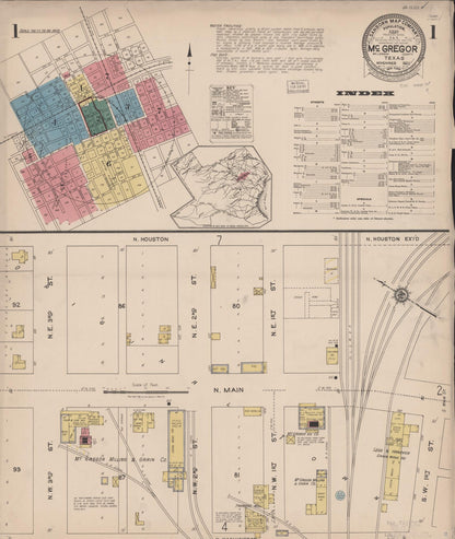 Sanborn Fire Insurance Map from McGregor, McLennan County, Texas (1922), Sheet #0001 - Complete Map Set gallery image, historic Sanborn map, vintage wall art, Texas Texas