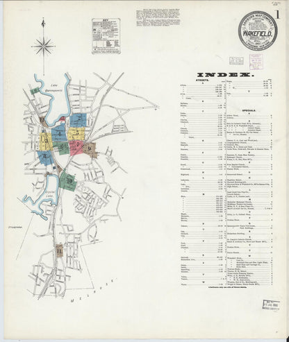 Sanborn Fire Insurance Map from Wakefield, Middlesex County, Massachusetts (1903), Sheet #0001 - Historic Sanborn Fire Insurance Map Print, vintage old map wall art, antique decor, genealogy gift, Massachusetts Massachusetts map