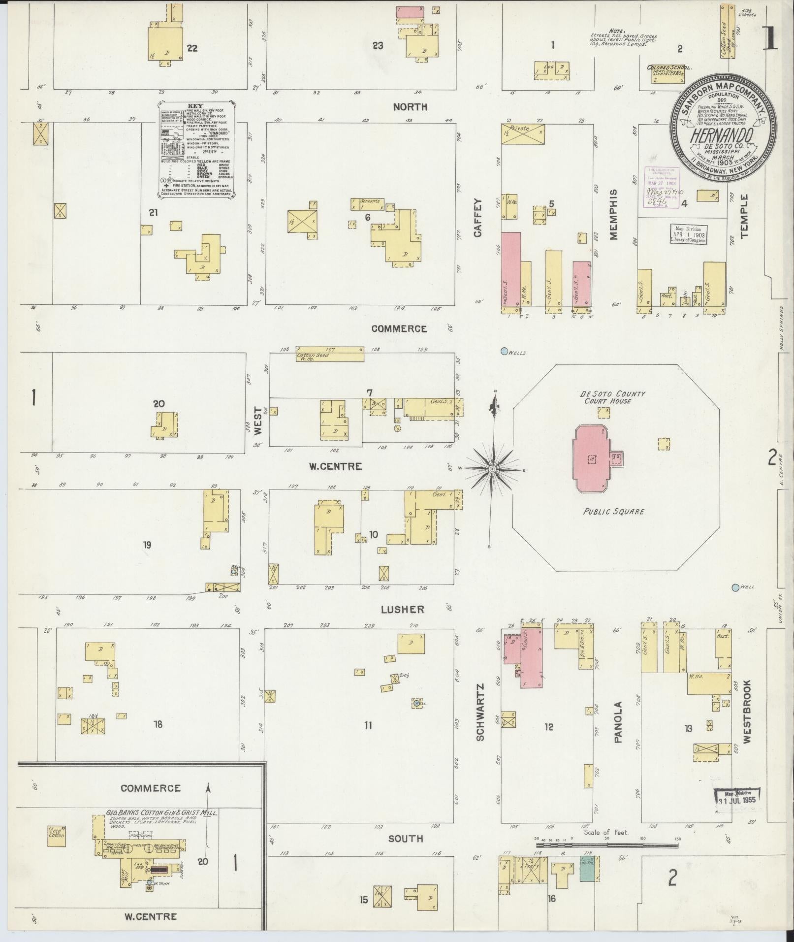 Sanborn Fire Insurance Map from Hernando, De Soto County, Mississippi (1903), Sheet #0001 - Complete Map Set gallery image, historic Sanborn map, vintage wall art, Mississippi Mississippi