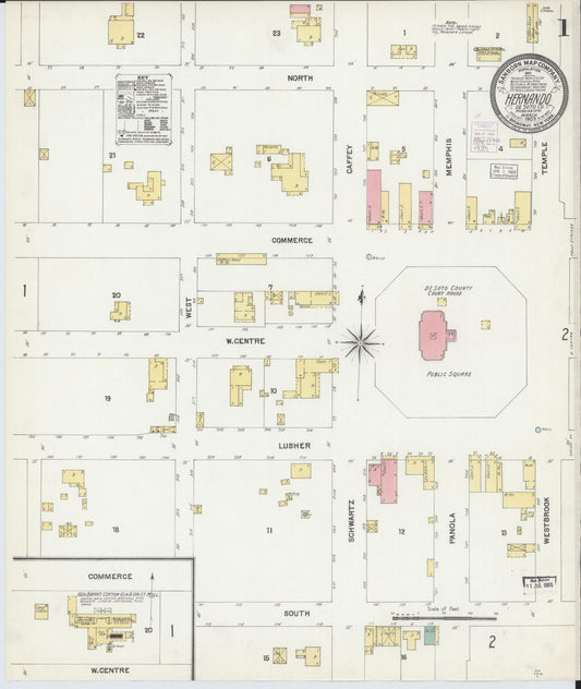 Sanborn Fire Insurance Map from Hernando, De Soto County, Mississippi (1903), Sheet #0001 - Complete Map Set gallery image, historic Sanborn map, vintage wall art, Mississippi Mississippi
