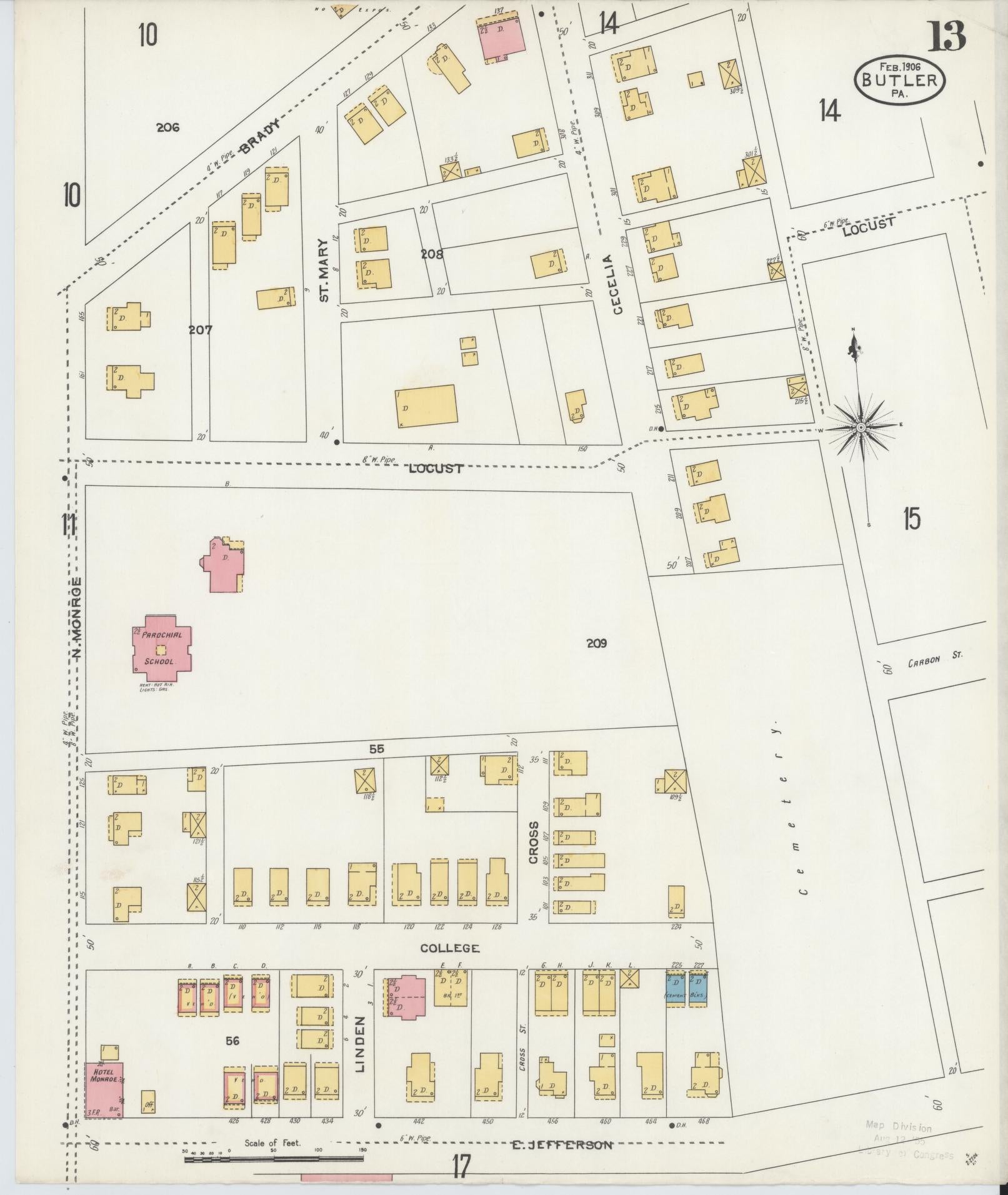 Sanborn Fire Insurance Map from Butler, Butler County, Pennsylvania (1906), Sheet #0013 - Historic Sanborn Fire Insurance Map Print, vintage old map wall art, antique decor, genealogy gift, Pennsylvania Pennsylvania map