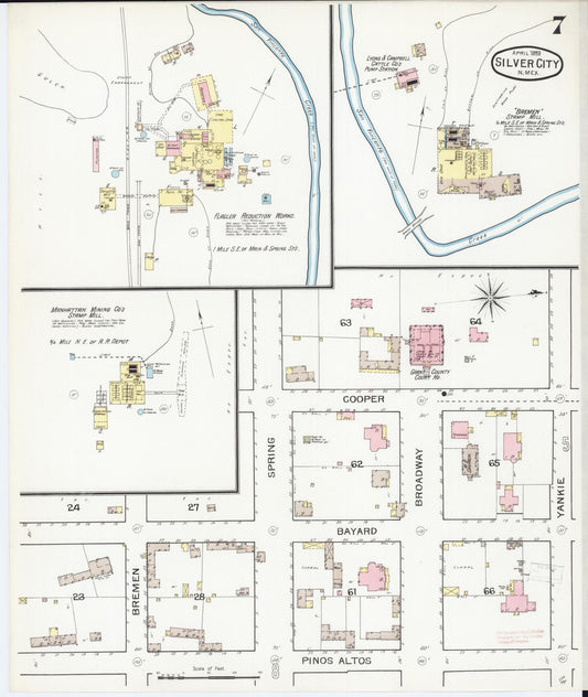 Sanborn Fire Insurance Map from Silver City, Grant County, New Mexico (1893), Sheet #0007 - Historic Sanborn Fire Insurance Map Print, vintage old map wall art, antique decor, genealogy gift, New Mexico New Mexico map
