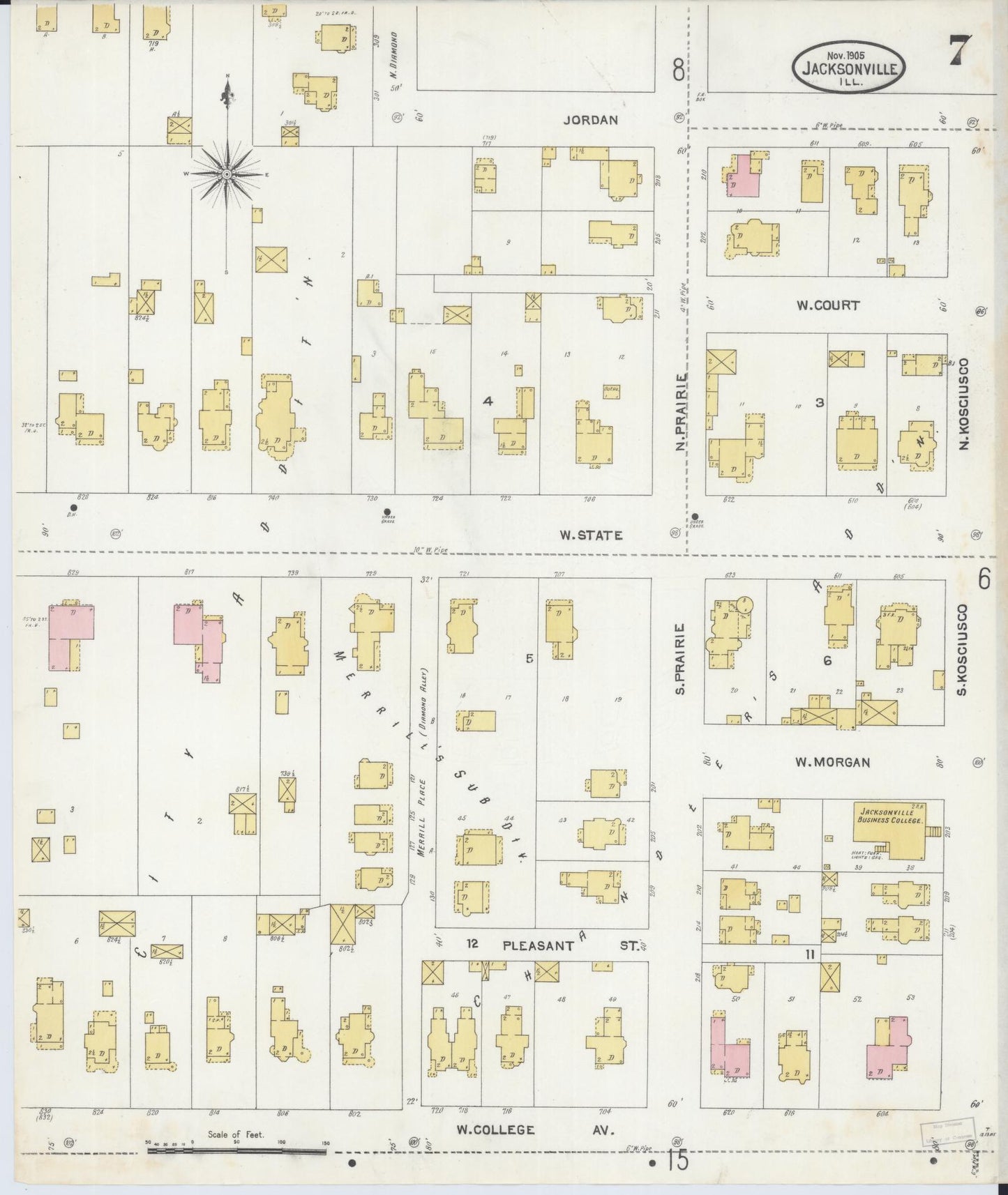 Sanborn Fire Insurance Map from Jacksonville, Morgan County, Illinois. (1905), Sheet 7 – Historic Sanborn Fire Insurance Map Print