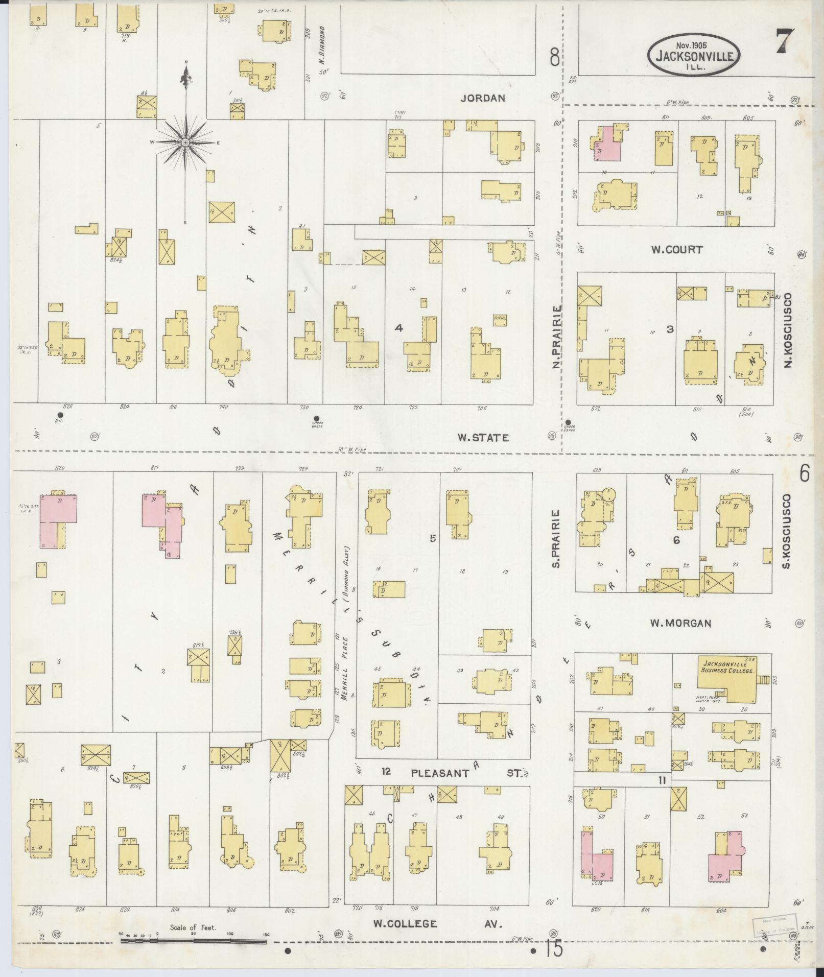 Sanborn Fire Insurance Map from Jacksonville, Morgan County, Illinois. (1905), Sheet 7 – Historic Sanborn Fire Insurance Map Print