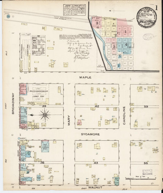 Sanborn Fire Insurance Map from Valley Falls, Jefferson County, Kansas (1885), Sheet #0001 - Historic Sanborn Fire Insurance Map Print, vintage old map wall art, antique decor, genealogy gift, Kansas Kansas map