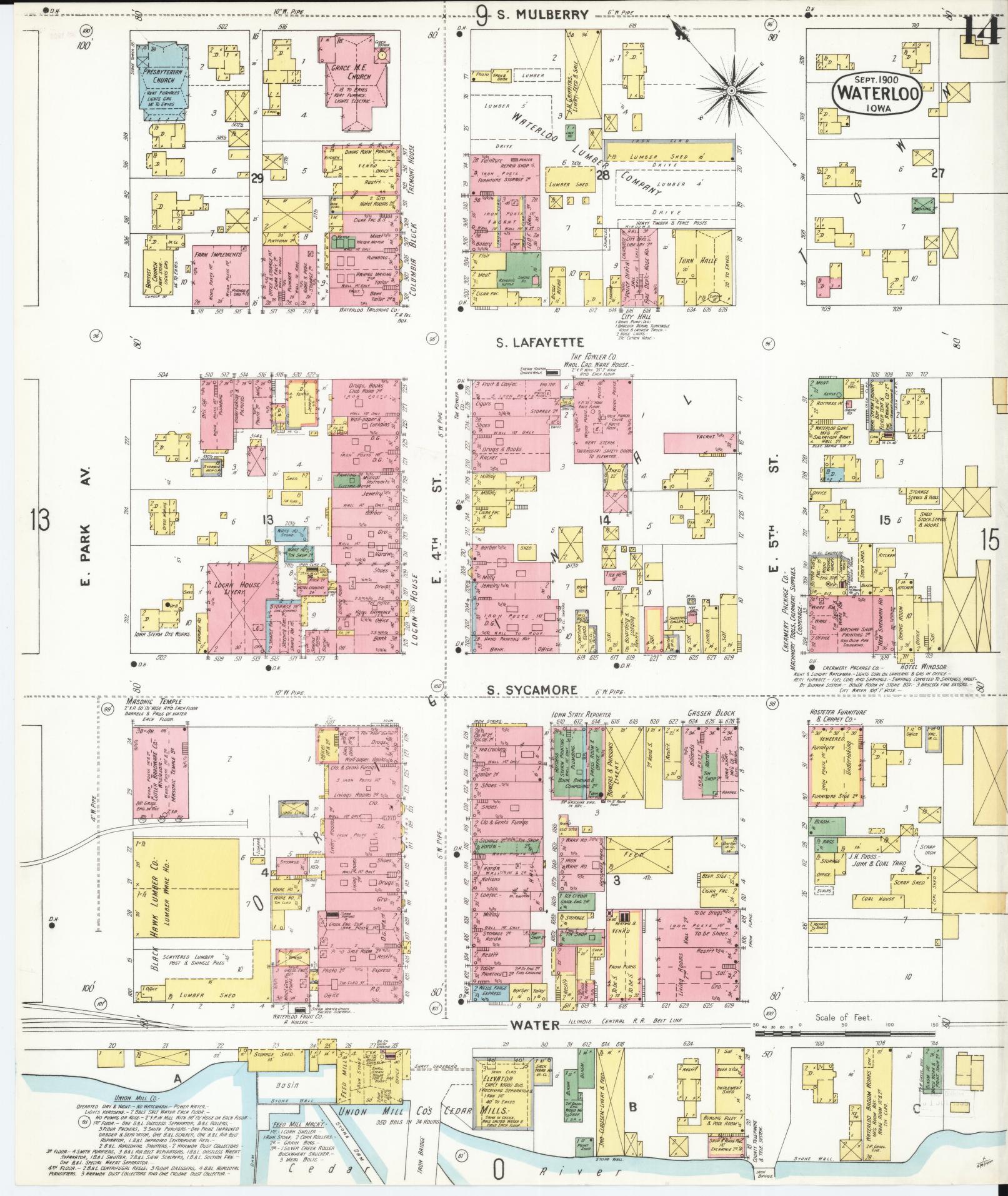 Sanborn Fire Insurance Map from Waterloo, Black Hawk County, Iowa (1900), Sheet #0014 - Historic Sanborn Fire Insurance Map Print