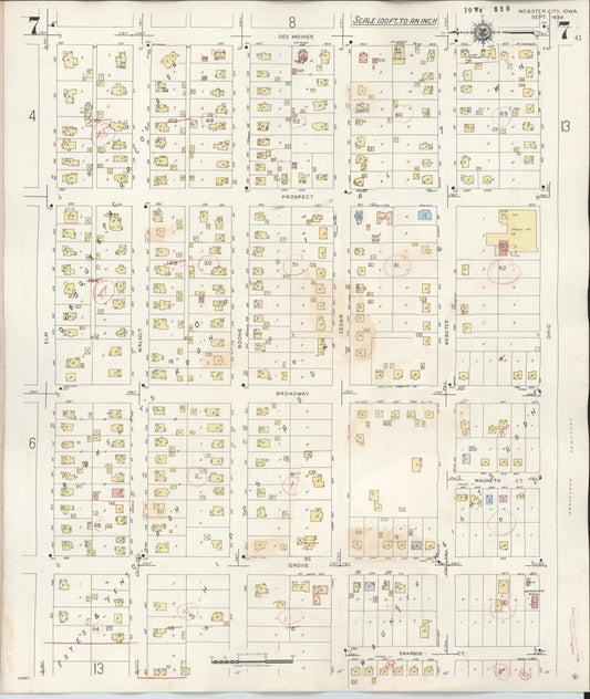 Sanborn Fire Insurance Map from Webster City, Hamilton County, Iowa (1950), Sheet #0007 - Historic Sanborn Fire Insurance Map Print, vintage old map wall art