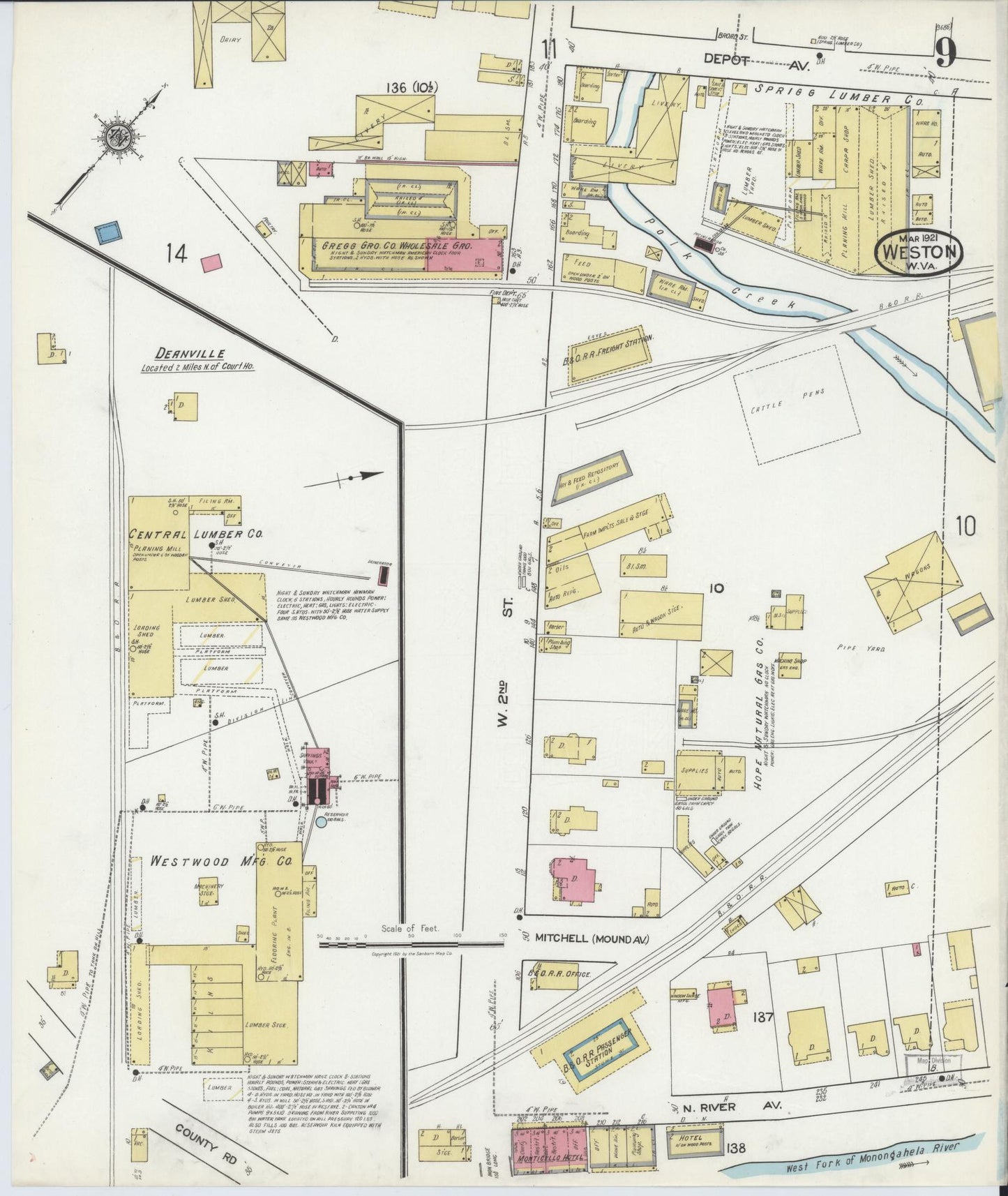 Sanborn Fire Insurance Map from Weston, Lewis County, West Virginia (1921), Sheet #0009 - Complete Map Set gallery image, historic Sanborn map, vintage wall art, West Virginia West Virginia