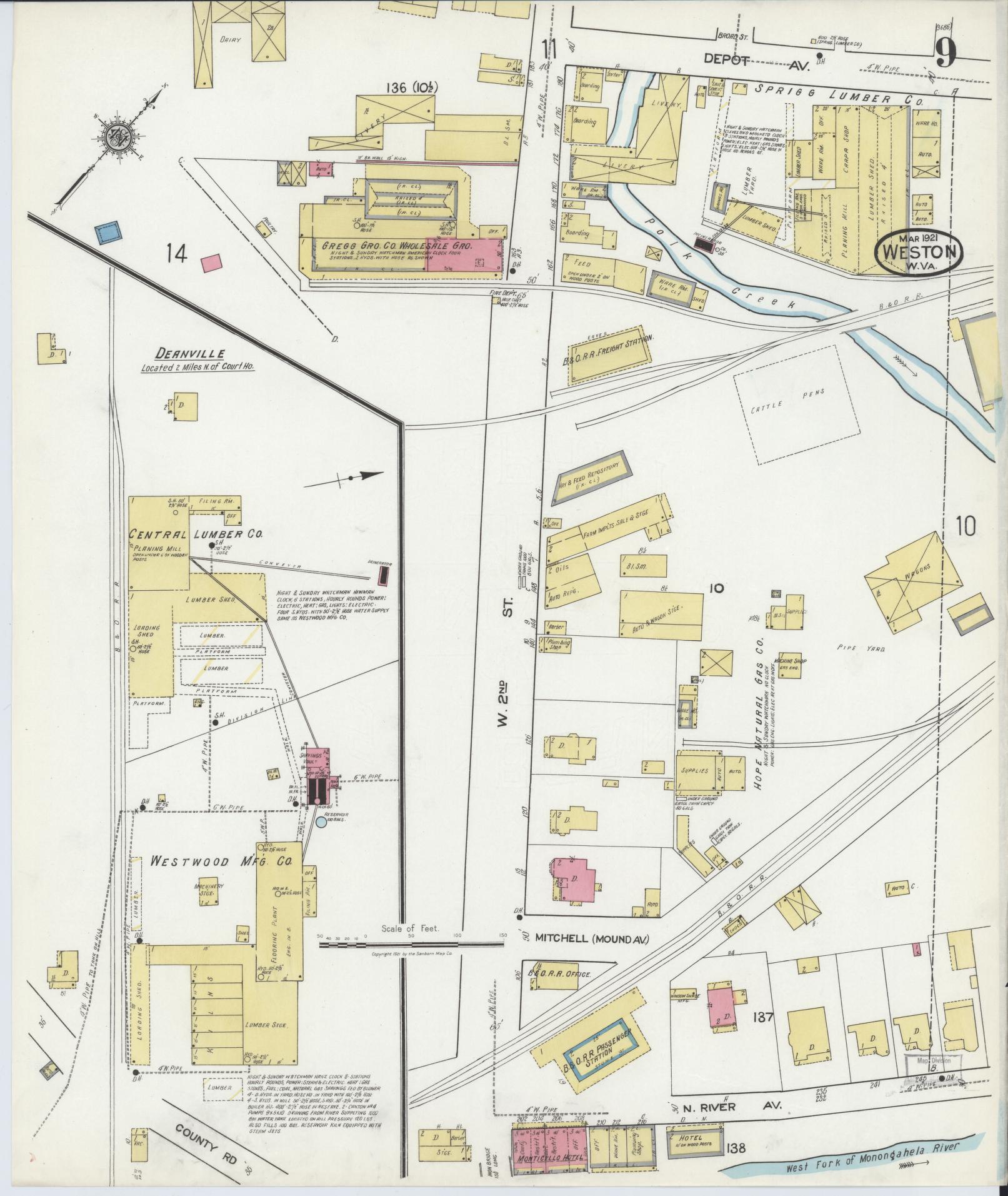 Sanborn Fire Insurance Map from Weston, Lewis County, West Virginia (1921), Sheet #0009 - Complete Map Set gallery image, historic Sanborn map, vintage wall art, West Virginia West Virginia