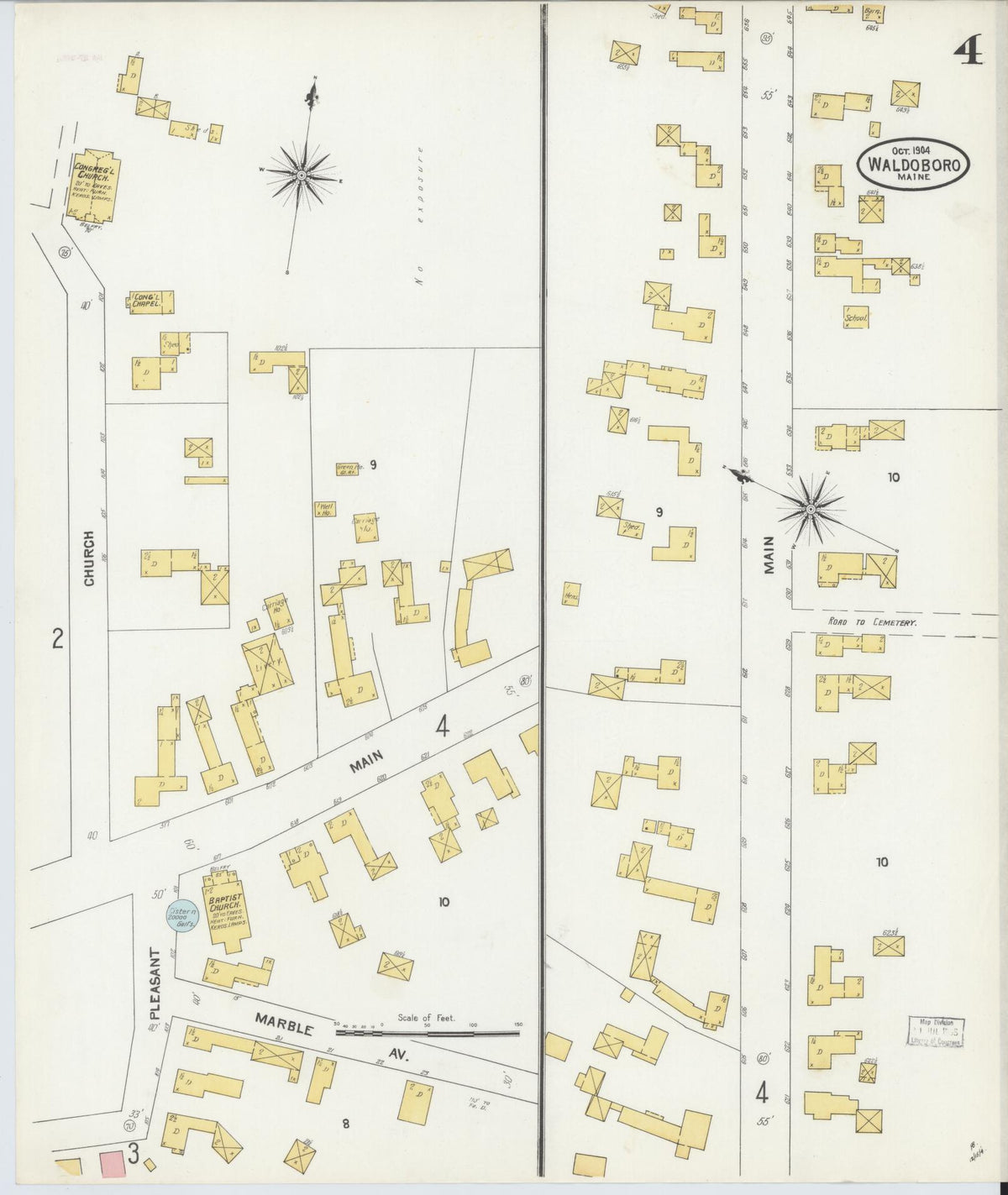 Sanborn Fire Insurance Map from Waldoboro, Lincoln County, Maine (1904), Sheet #0004 - Historic Sanborn Fire Insurance Map Print, vintage old map wall art, antique decor, genealogy gift, Maine Maine map