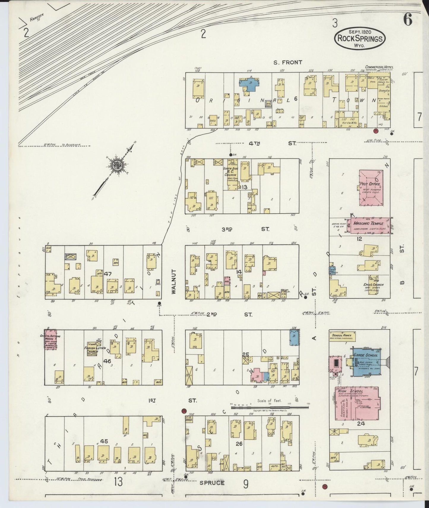 Sanborn Fire Insurance Map from Rock Springs, Sweetwater County, Wyoming (1920), Sheet #0006 - Complete Map Set gallery image, historic Sanborn map, vintage wall art, Wyoming Wyoming