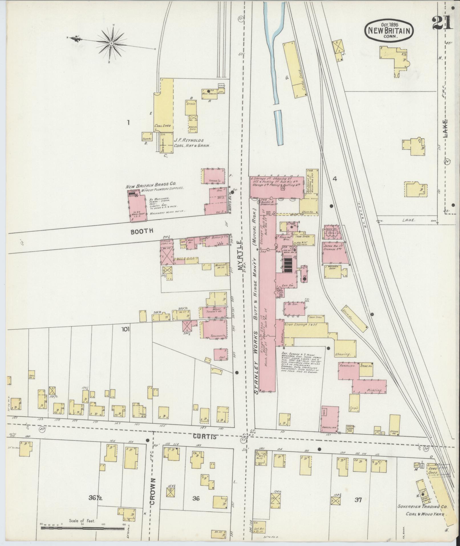 Sanborn Fire Insurance Map from New Britain, Hartford County, Connecticut (1895), Sheet #0021 - Complete Map Set gallery image, historic Sanborn map, vintage wall art, Connecticut Connecticut