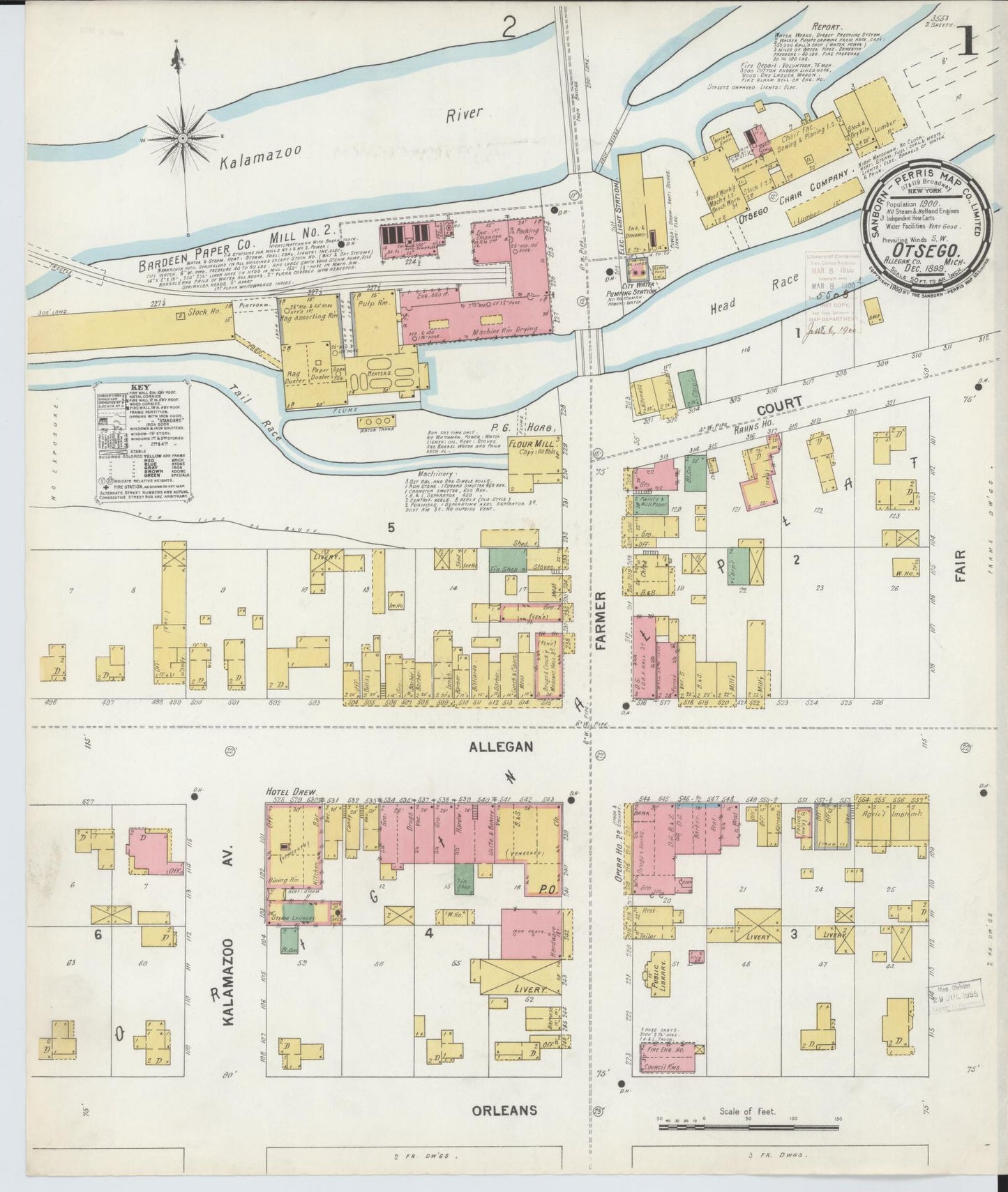 Sanborn Fire Insurance Map from Otsego, Allegan County, Michigan (1899), Sheet #0001 - Historic Sanborn Fire Insurance Map Print, vintage old map wall art, antique decor, genealogy gift, Michigan Michigan map