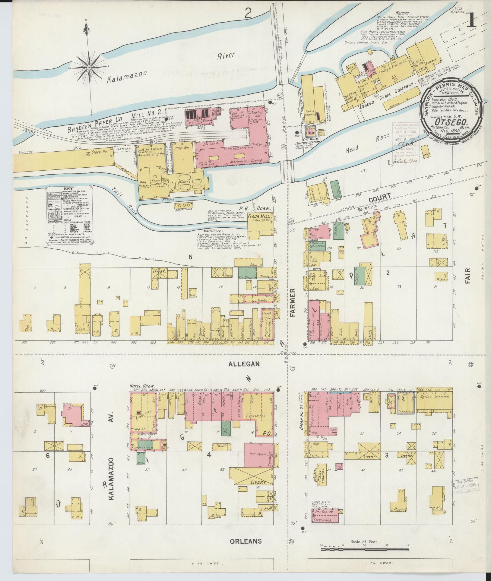 Sanborn Fire Insurance Map from Otsego, Allegan County, Michigan (1899), Sheet #0001 - Historic Sanborn Fire Insurance Map Print, vintage old map wall art, antique decor, genealogy gift, Michigan Michigan map