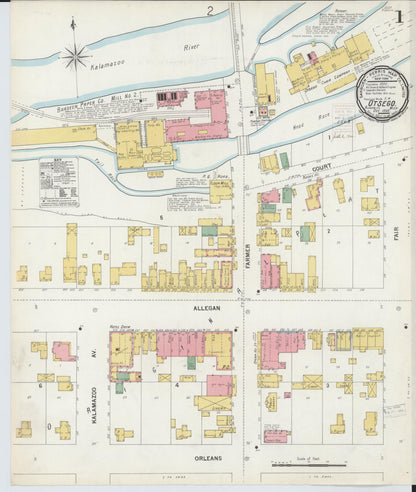 Sanborn Fire Insurance Map from Otsego, Allegan County, Michigan (1899), Sheet #0001 - Historic Sanborn Fire Insurance Map Print, vintage old map wall art, antique decor, genealogy gift, Michigan Michigan map