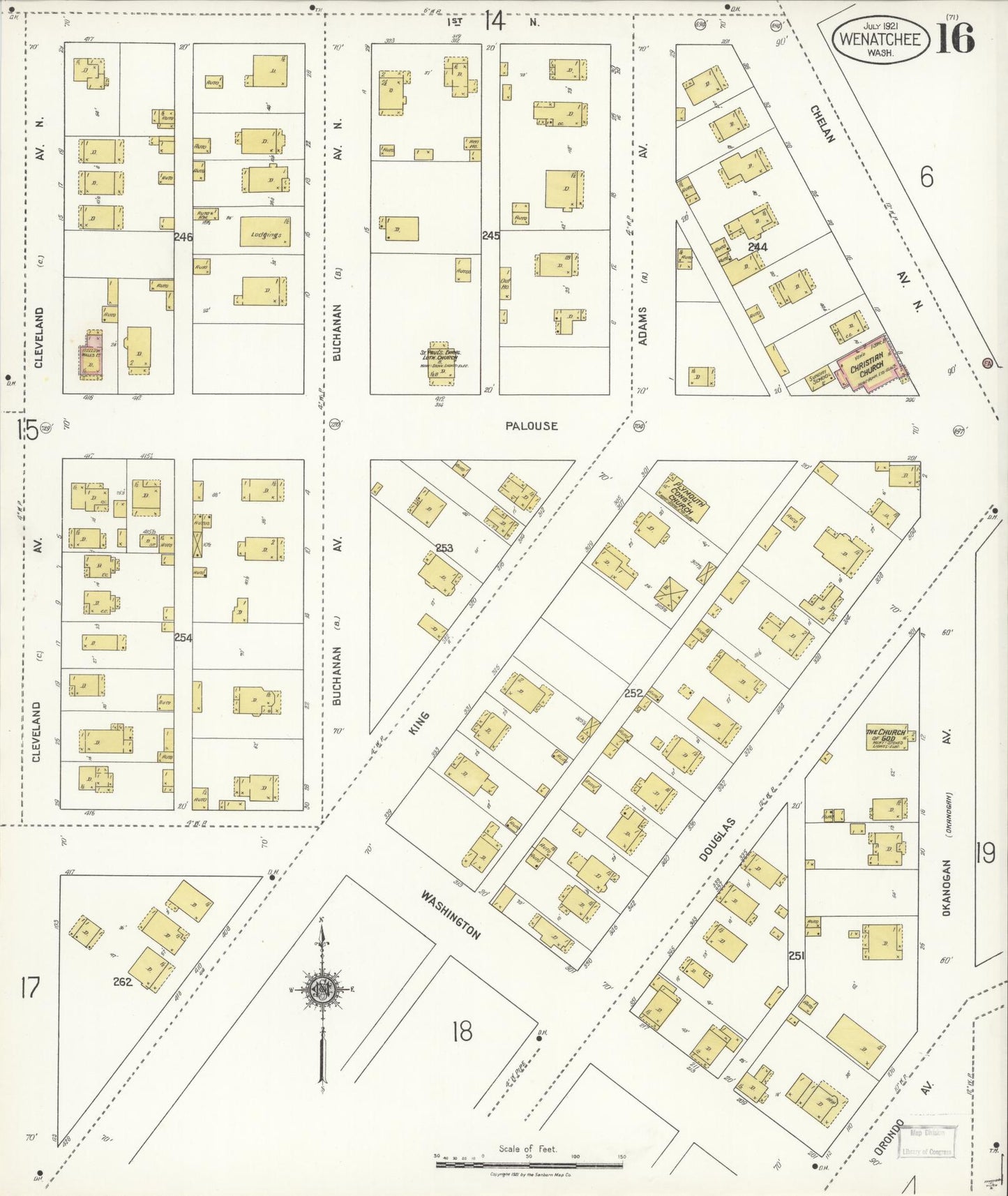 Sanborn Fire Insurance Map from Wenatchee, Chelan County, Washington (1921), Sheet #0016 - Complete Map Set gallery image, historic Sanborn map, vintage wall art, Washington Washington