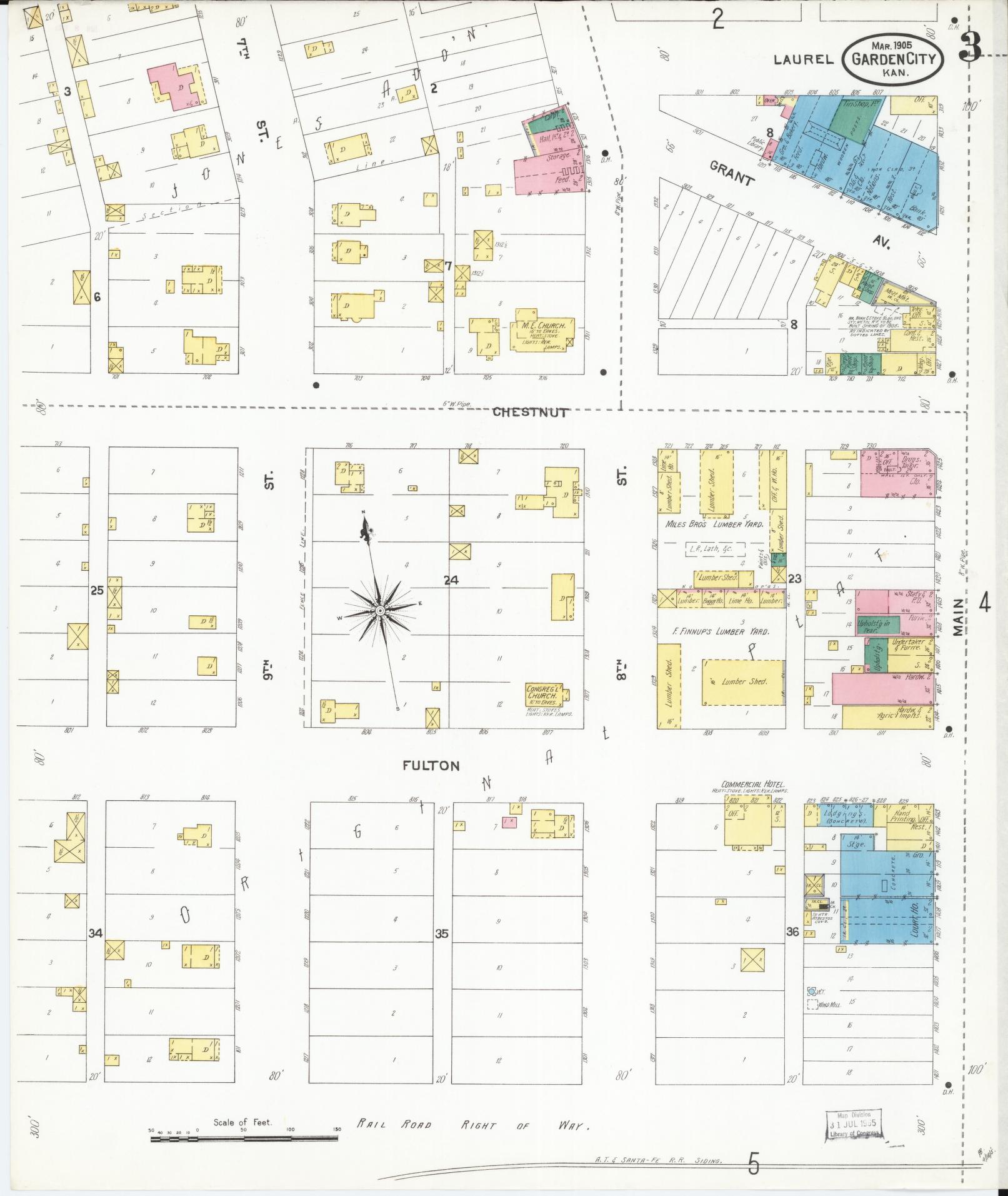 Sanborn Fire Insurance Map from Garden City, Finney County, Kansas (1905), Sheet #0003 - Complete Map Set gallery image, historic Sanborn map, vintage wall art, Kansas Kansas