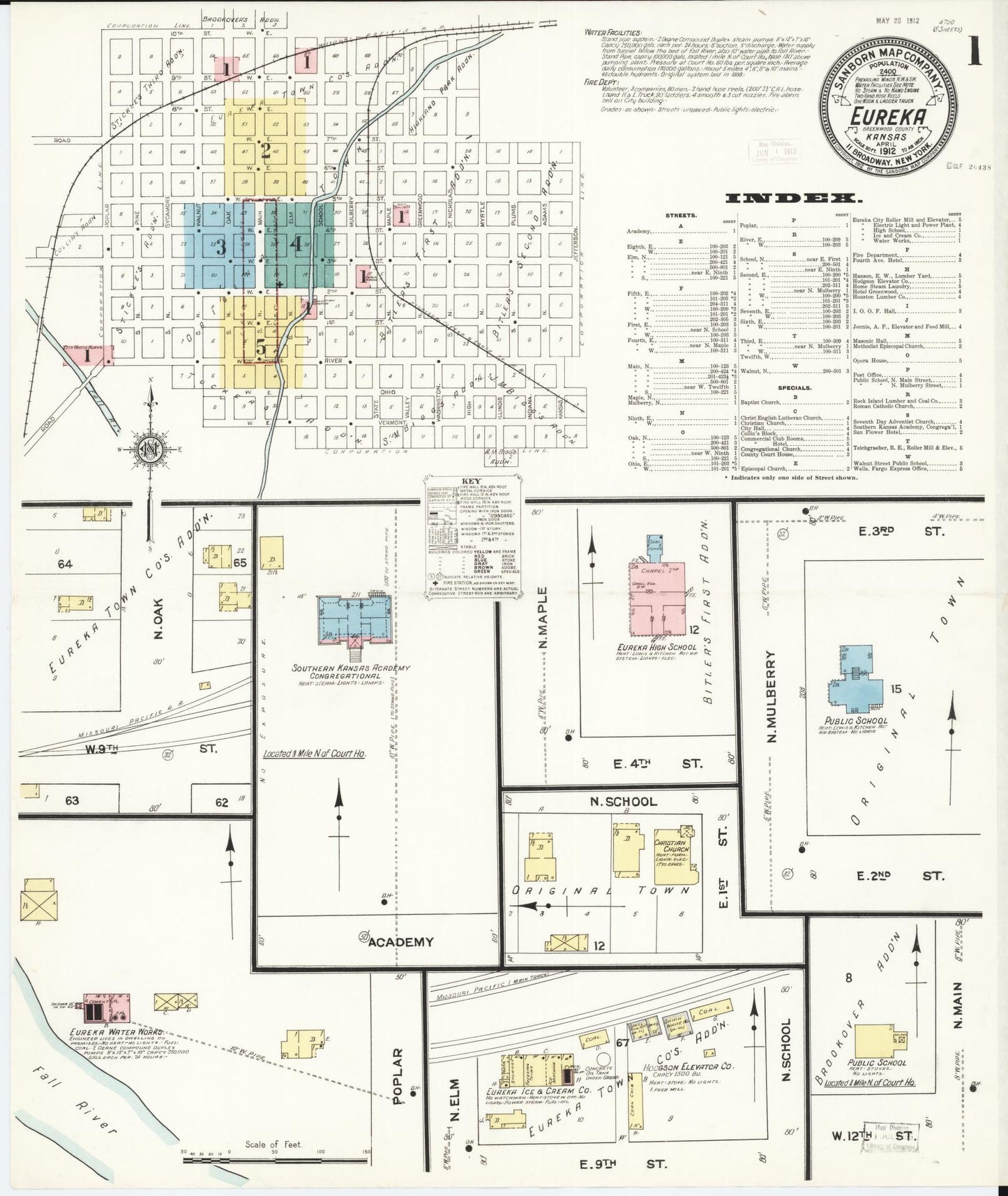 Sanborn Fire Insurance Map from Eureka, Greenwood County, Kansas (1912), Sheet #0001 - Complete Map Set gallery image, historic Sanborn map, vintage wall art, Kansas Kansas
