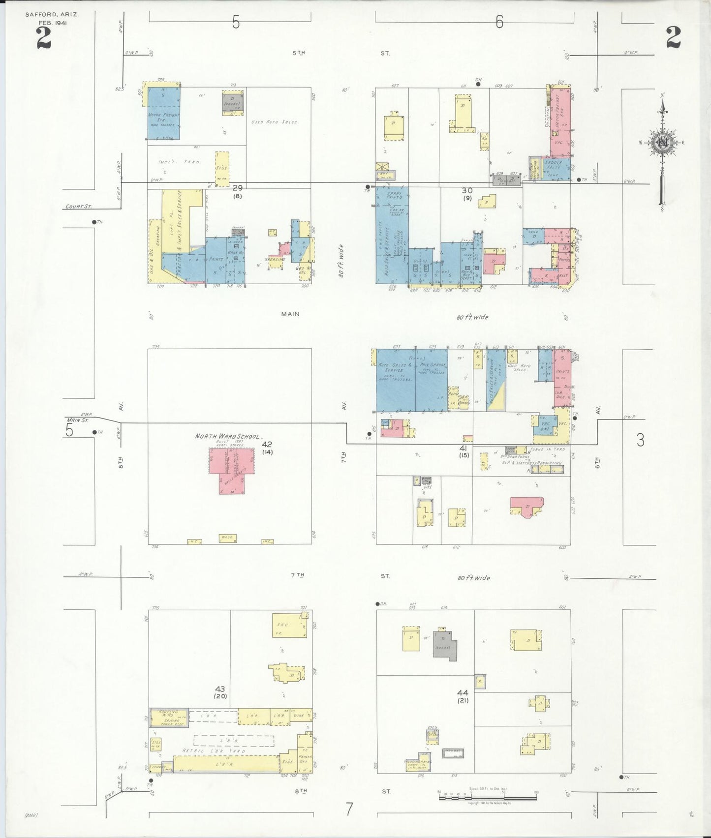 Sanborn Fire Insurance Map from Safford, Graham County, Arizona (1941), Sheet #0002 - Complete Map Set gallery image, historic Sanborn map, vintage wall art, Arizona Arizona