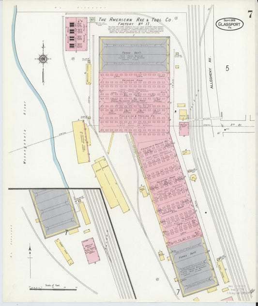 Sanborn Fire Insurance Map from Glassport, Allegheny County, Pennsylvania (1909), Sheet #0007 - Historic Sanborn Fire Insurance Map Print, vintage old map wall art, antique decor, genealogy gift, Pennsylvania Pennsylvania map