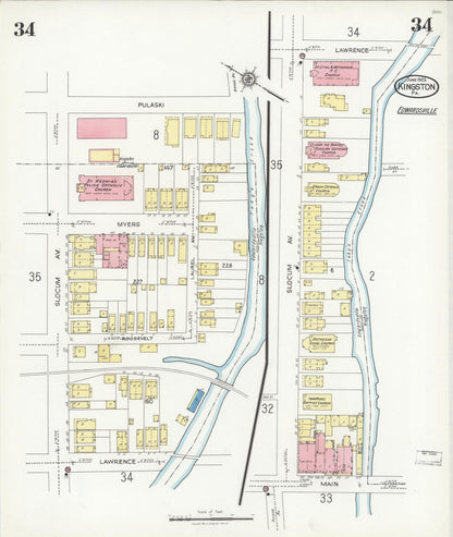 Sanborn Fire Insurance Map from Kingston, Luzerne County, Pennsylvania (1925), Sheet #0034 - Historic Sanborn Fire Insurance Map Print, vintage old map wall art, antique decor, genealogy gift, Pennsylvania Pennsylvania map