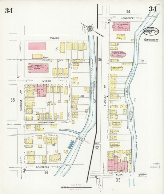 Sanborn Fire Insurance Map from Kingston, Luzerne County, Pennsylvania (1925), Sheet #0034 - Historic Sanborn Fire Insurance Map Print, vintage old map wall art, antique decor, genealogy gift, Pennsylvania Pennsylvania map