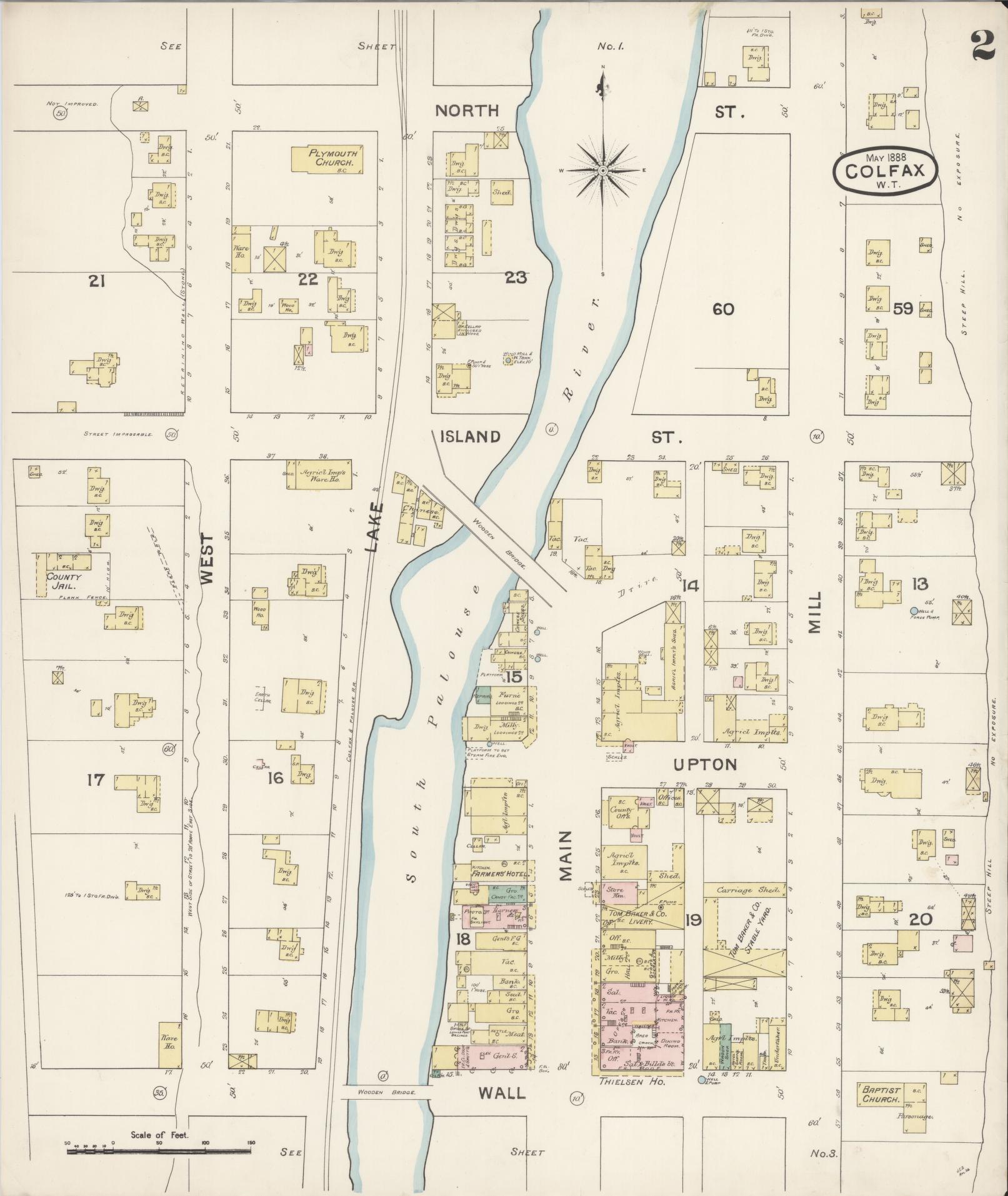 Sanborn Fire Insurance Map from Colfax, Whitman County, Washington (1888), Sheet #0002 - Historic Sanborn Fire Insurance Map Print, vintage old map wall art, antique decor, genealogy gift, Washington Washington map