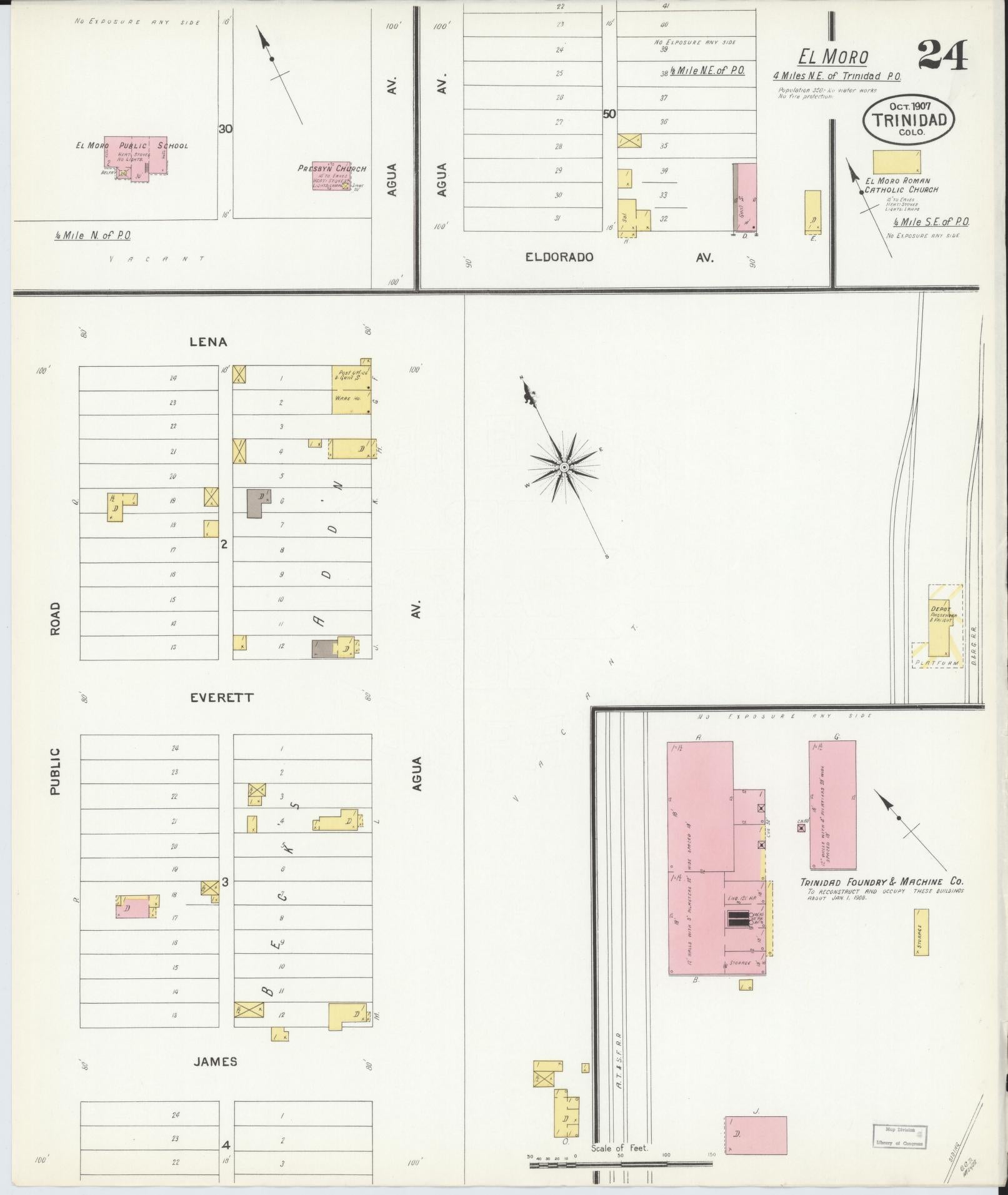 Sanborn Fire Insurance Map from Trinidad, Las Animas County, Colorado (1907), Sheet #0024 - Historic Sanborn Fire Insurance Map Print, vintage old map wall art, antique decor, genealogy gift, Colorado Colorado map