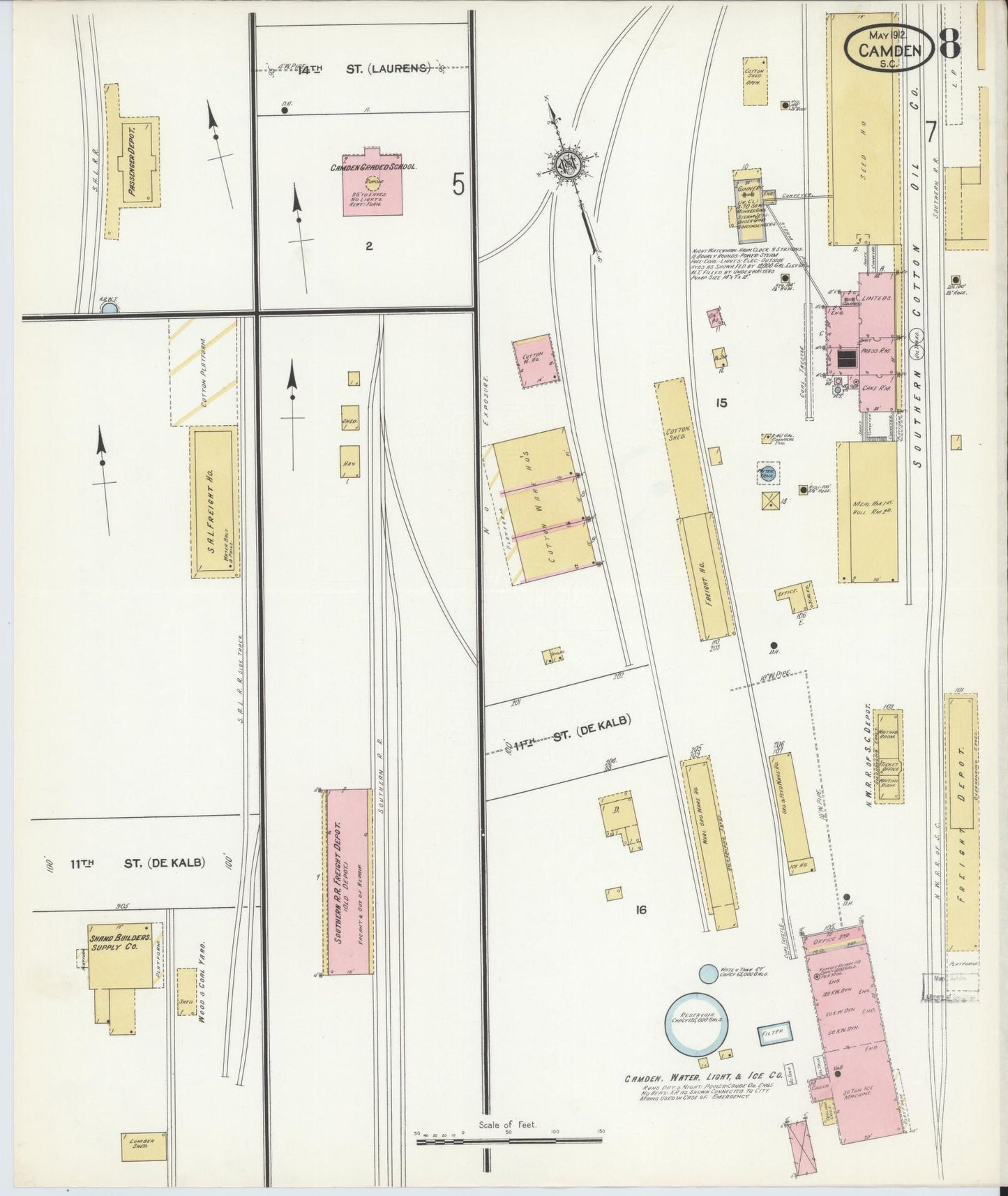 Sanborn Fire Insurance Map from Camden, Kershaw County, South Carolina (1912), Sheet #0008 - Complete Map Set gallery image, historic Sanborn map, vintage wall art, South Carolina South Carolina