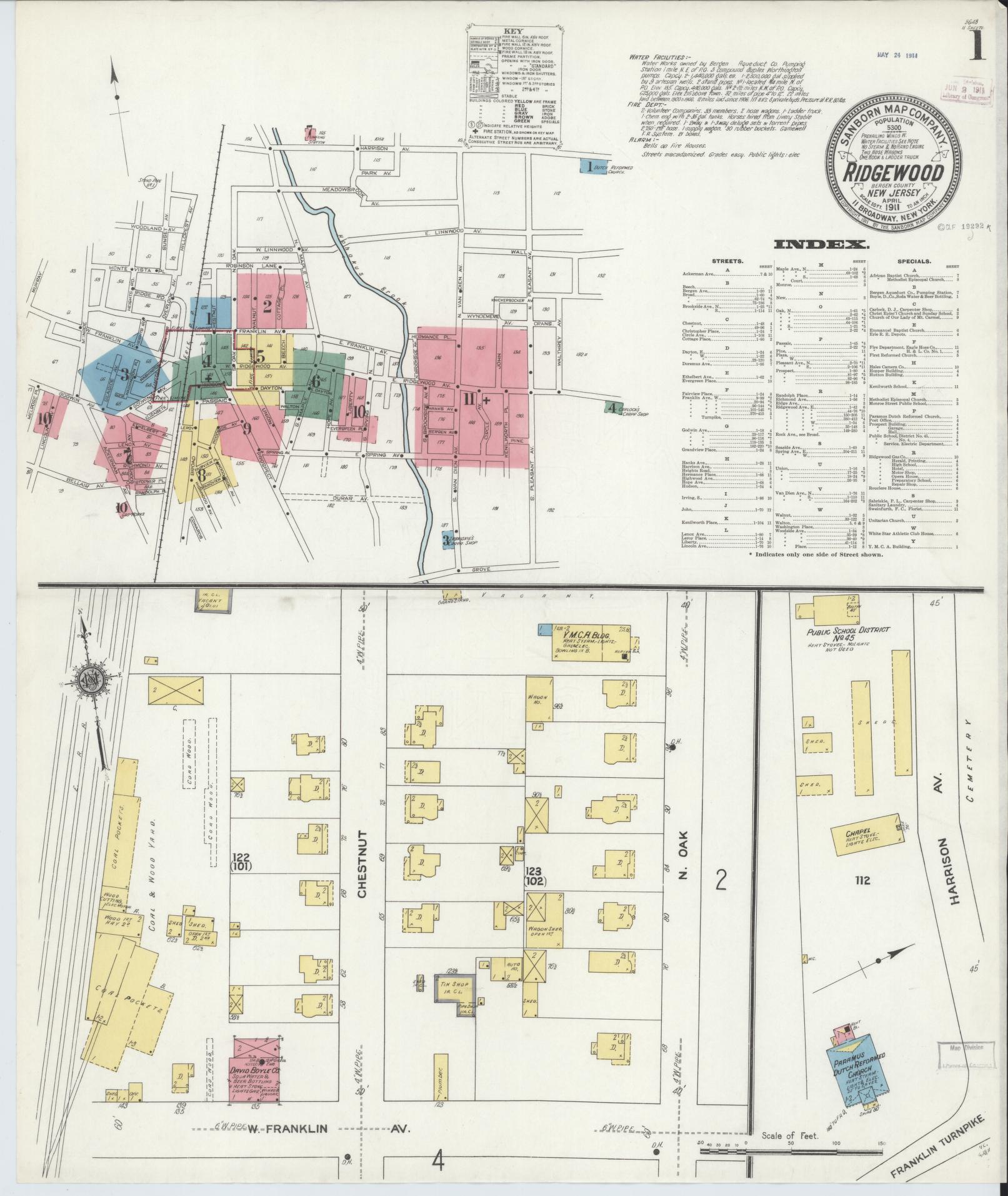 Sanborn Fire Insurance Map from Ridgewood, Bergen County, New Jersey. (1911) – Historic Sanborn Fire Insurance Map Print