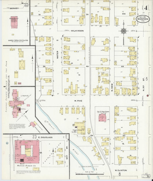 Sanborn Fire Insurance Map from Goshen, Elkhart County, Indiana (1910), Sheet #0004 - Historic Sanborn Fire Insurance Map Print, vintage old map wall art, antique decor, genealogy gift, Indiana Indiana map