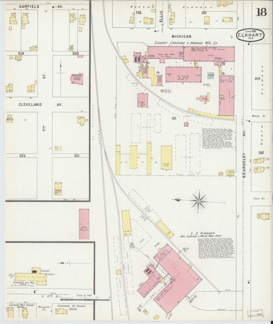 Sanborn Fire Insurance Map from Elkhart, Elkhart County, Indiana (1896), Sheet #0018 - Historic Sanborn Fire Insurance Map Print, vintage old map wall art, antique decor, genealogy gift, Indiana Indiana map