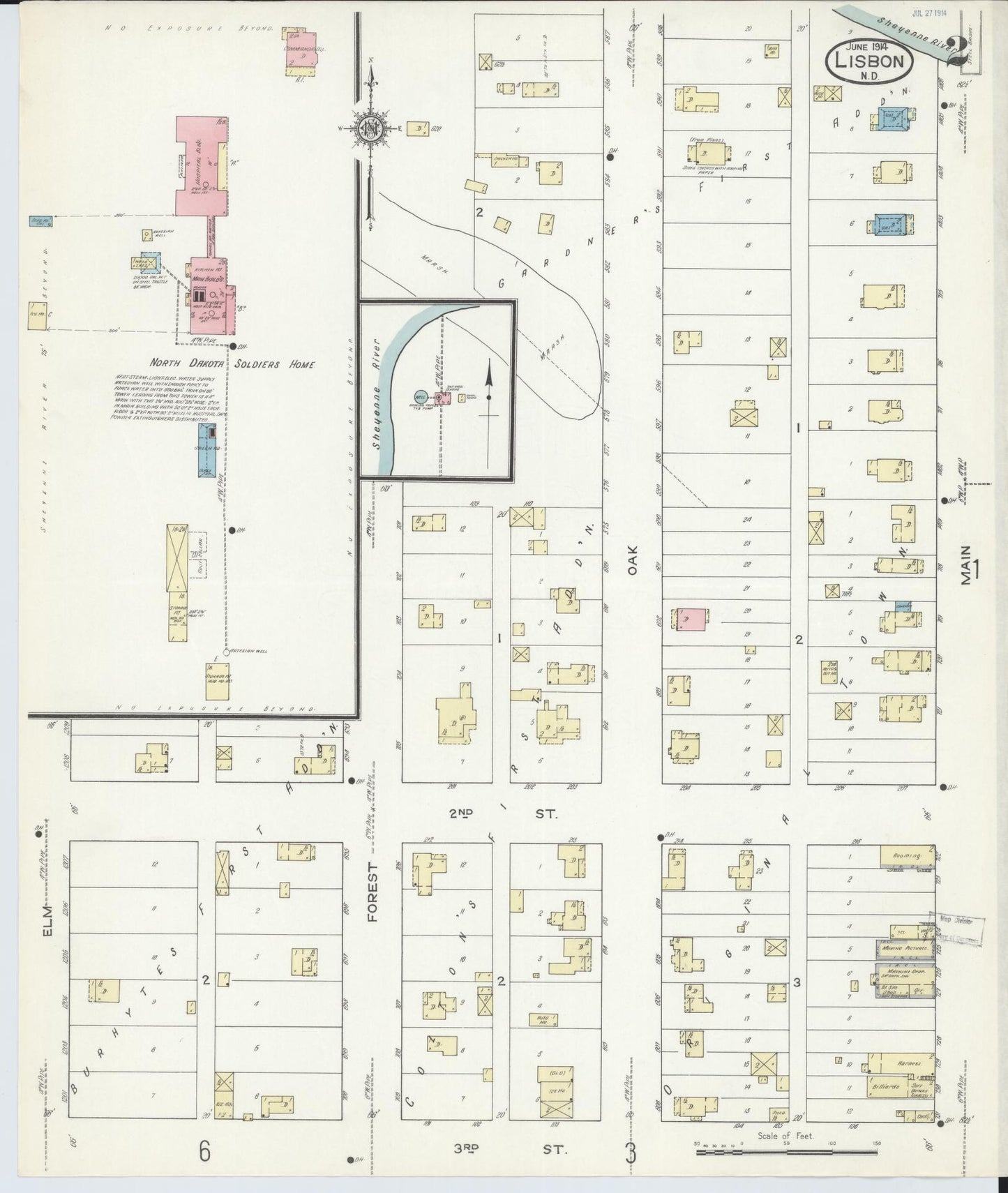 Sanborn Fire Insurance Map from Lisbon, Ransom County, North Dakota (1914), Sheet #0002 - Complete Map Set gallery image, historic Sanborn map, vintage wall art, North Dakota North Dakota