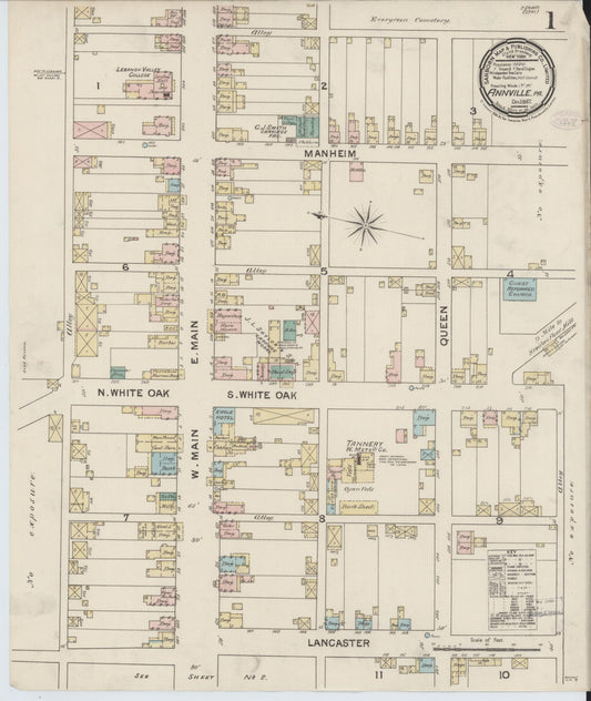 Sanborn Fire Insurance Map from Annville, Lebanon County, Pennsylvania (1887), Sheet #0001 - Historic Sanborn Fire Insurance Map Print, vintage old map wall art, antique decor, genealogy gift, Pennsylvania Pennsylvania map